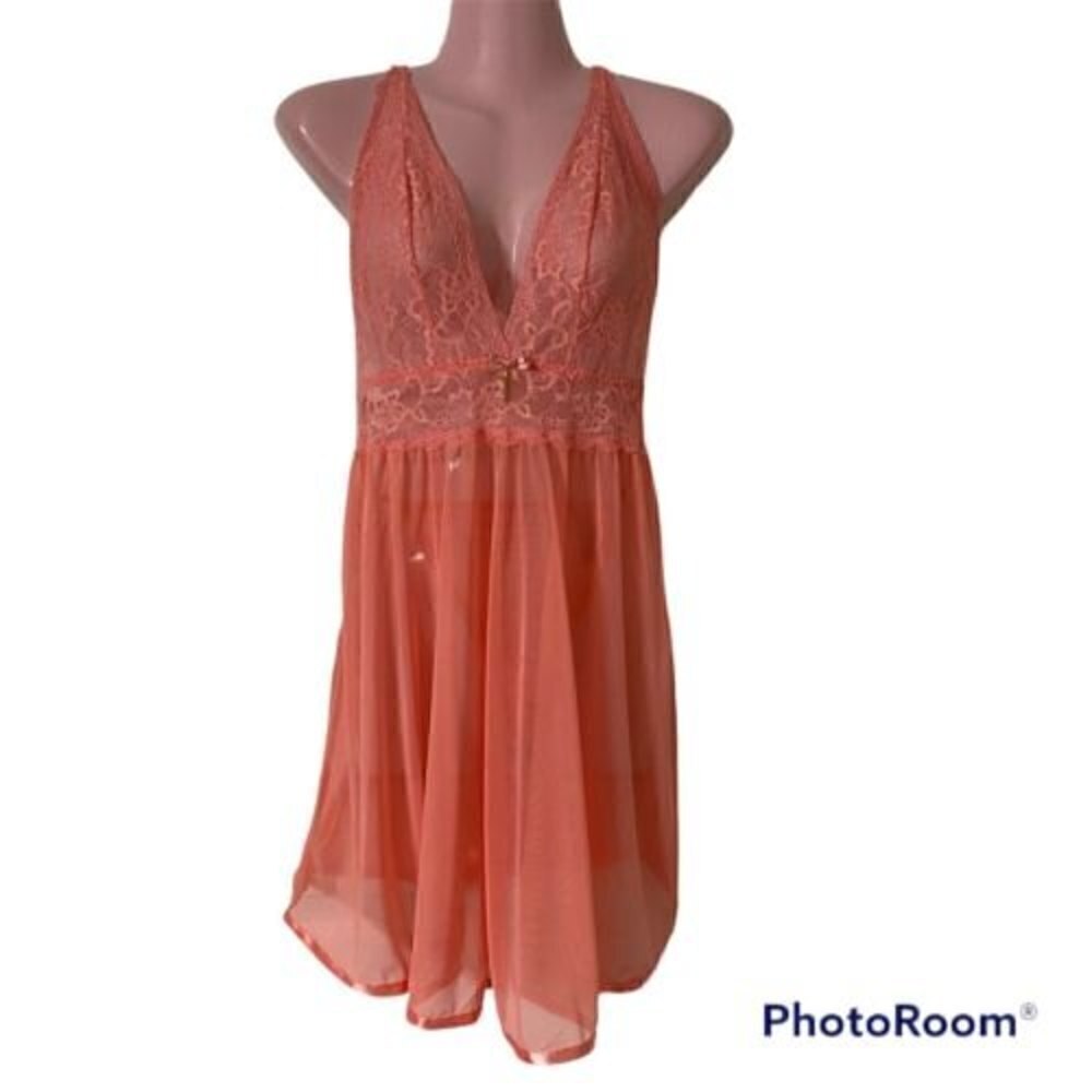 Rachael Roy Woman's Chemise and Thong Large Peach